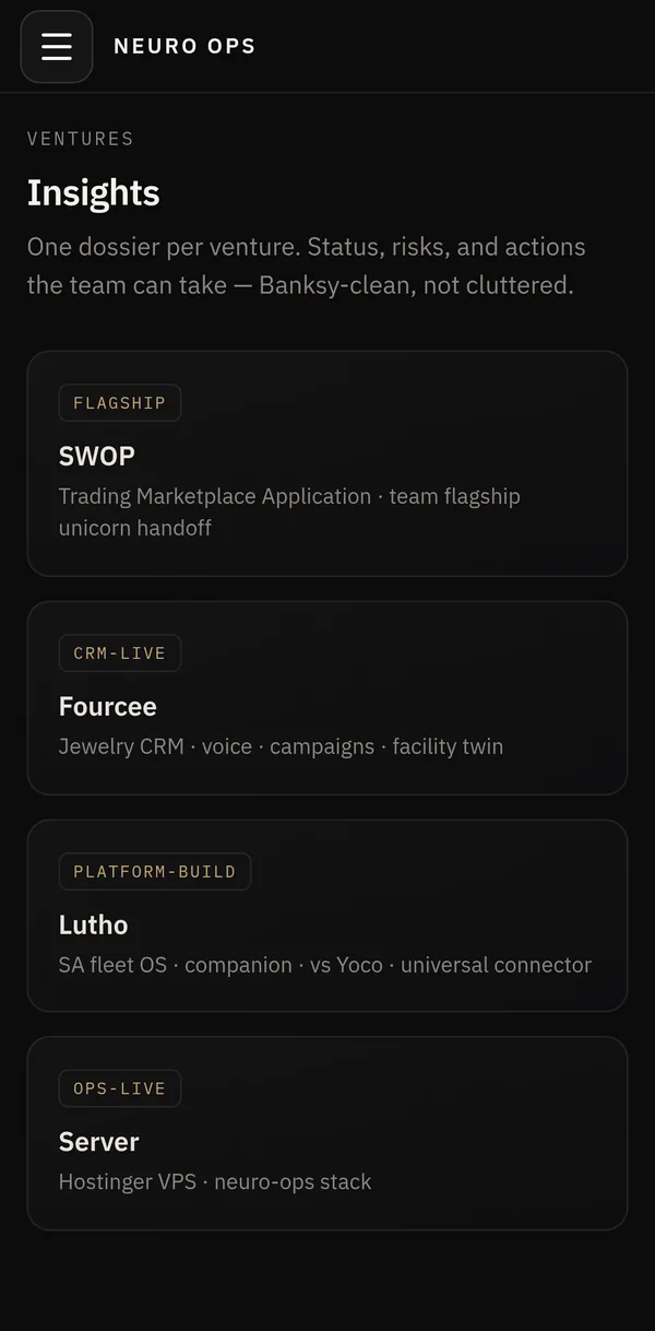 Neuro Ops insights on iPhone, local build